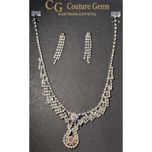 Couture Gems Austrian Crystal Demi-Parure 21" Necklace/Earrings Set AB Crystals